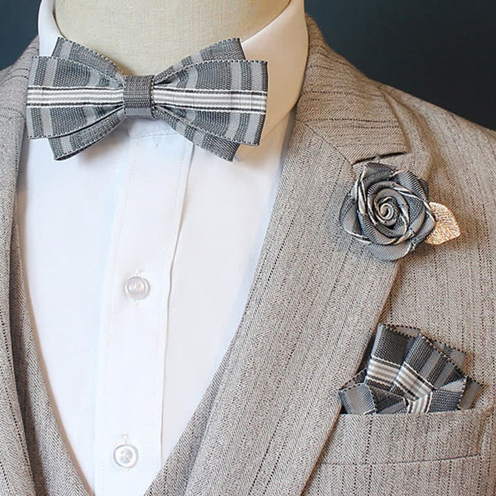 Conjunto de 3 pajaritas a cuadros con rayas horizontales para hombre