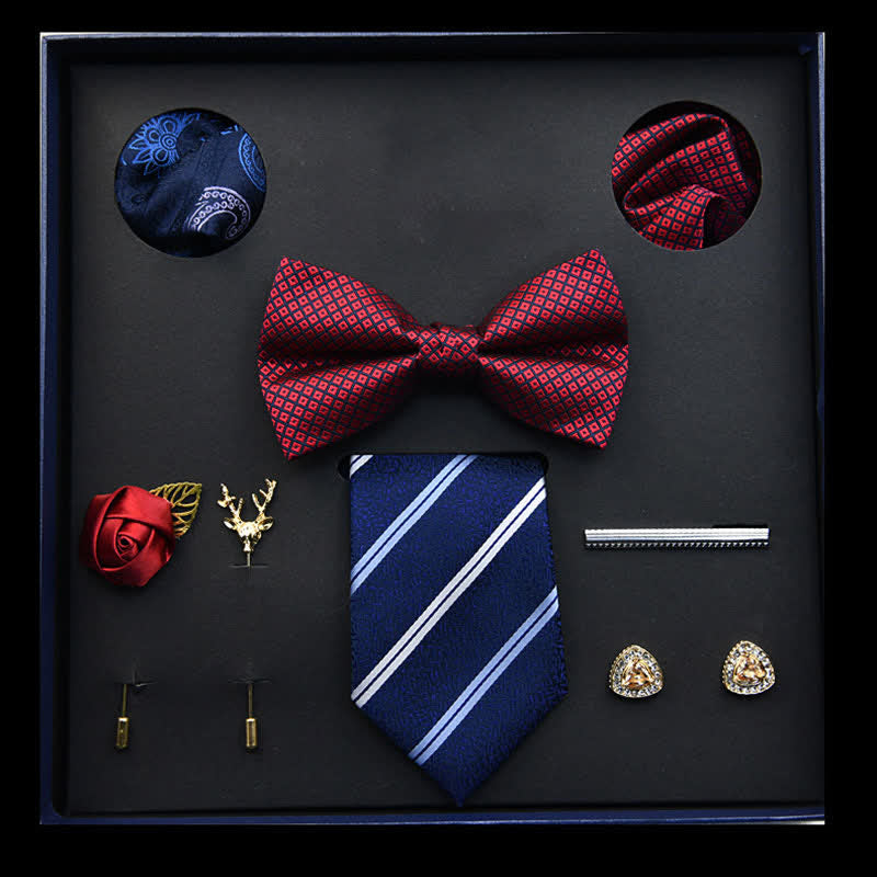 Caja de regalo con 8 pajaritas clásicas de negocios para hombre, de color rojo y azul