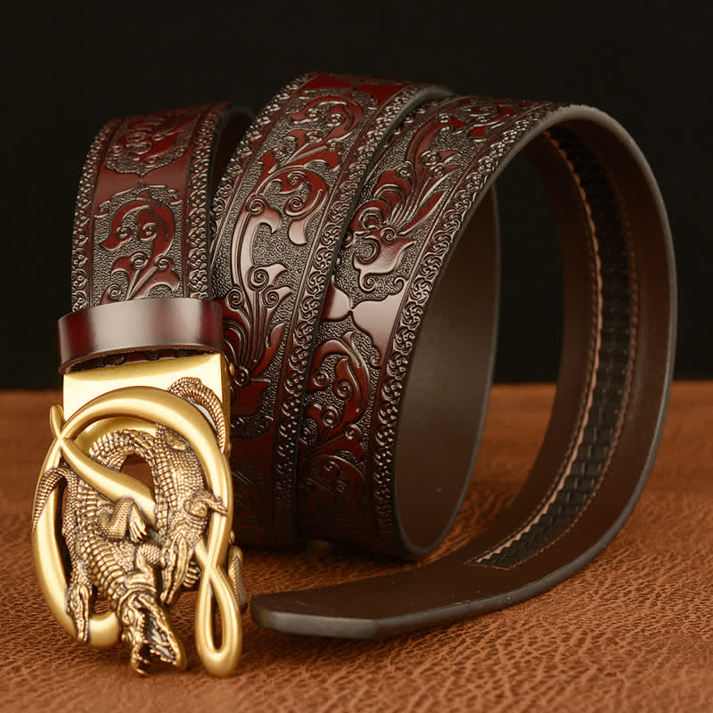Cinturón de piel con relieve de cocodrilo para hombre