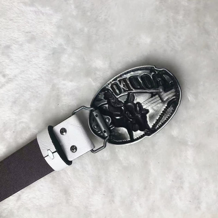 Cinturón de cuero blanco con relieve de toreo para hombre