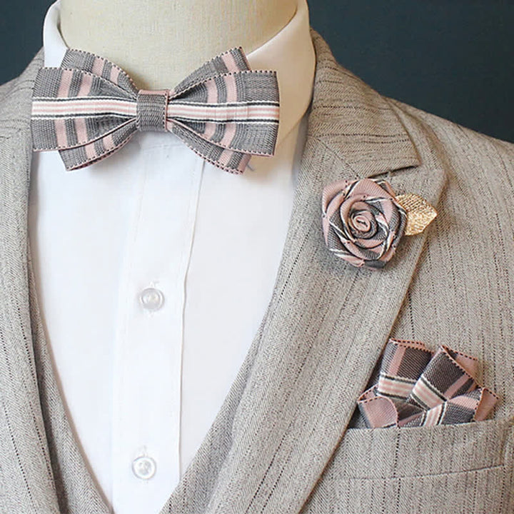 Conjunto de 3 pajaritas a cuadros con rayas horizontales para hombre