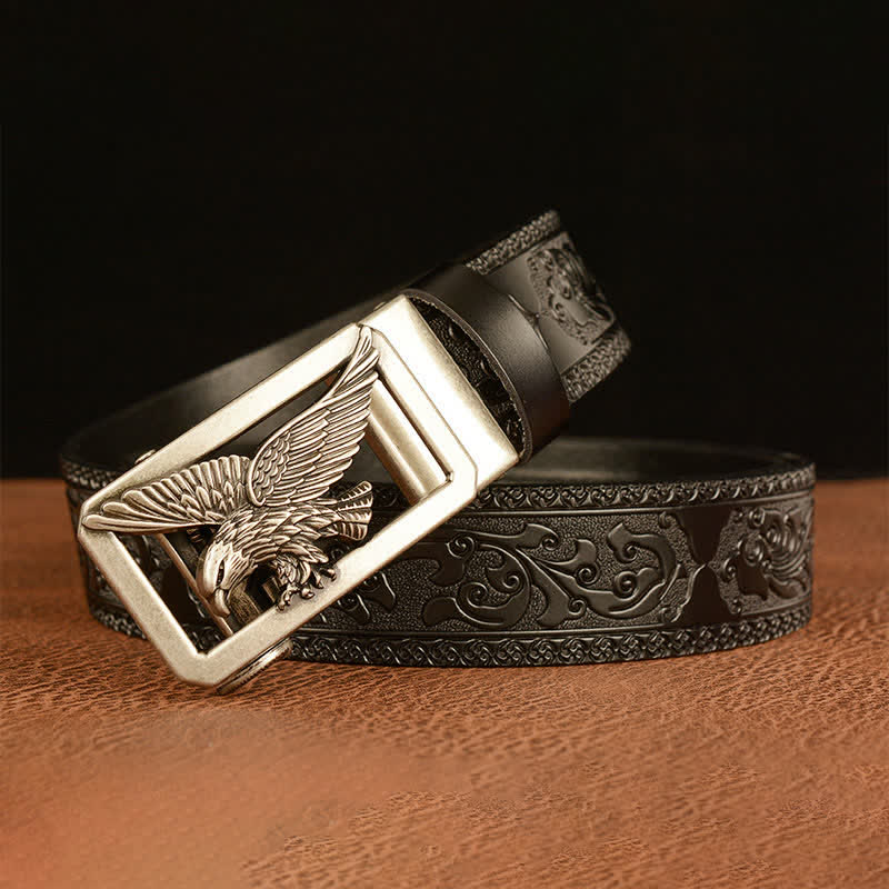 Cinturón de cuero con hebilla de águila hueca vintage para hombre