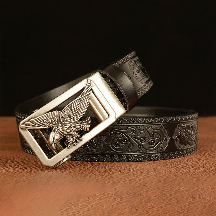 Cinturón de cuero con hebilla de águila hueca vintage para hombre