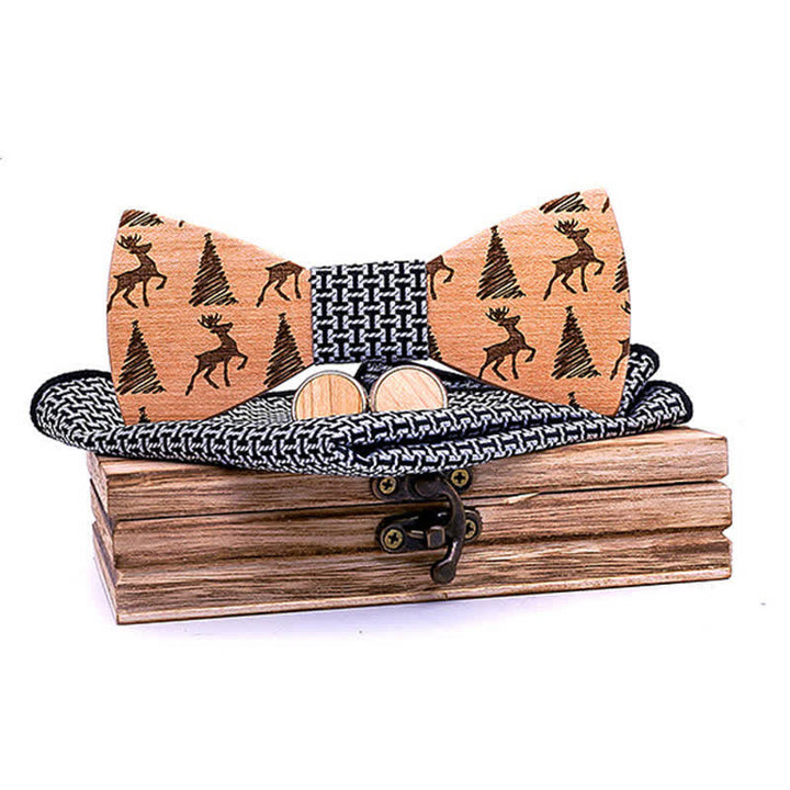 Juego de 3 pajaritas de madera con diseño de ciervo y árbol de Navidad para hombre