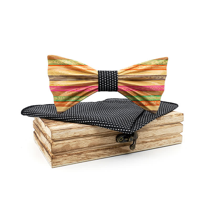 Juego de 2 pajaritas de madera con diseño de arcoíris y arrugas para hombre.