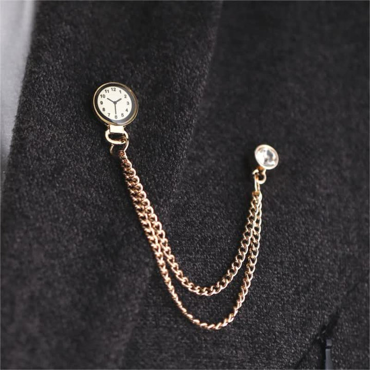 Broche de cadena con reloj y placa vintage para hombre