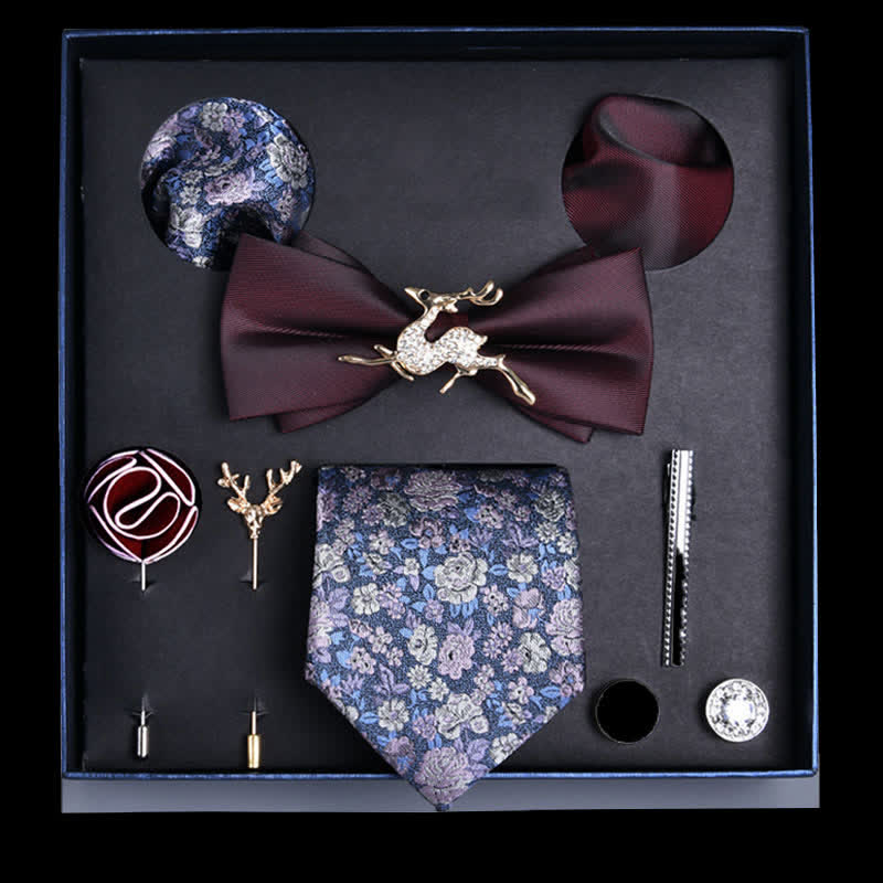 Caja de regalo con 8 pijamas informales con diseño floral burdeos y azul