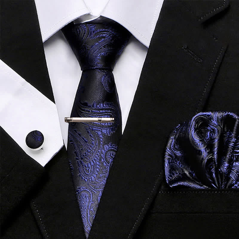 Conjunto de 4 corbatas de cachemira para hombre en azul medianoche y negro