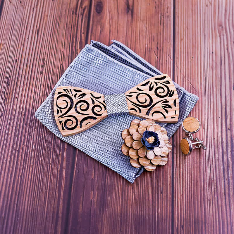 Juego de 4 pajaritas de madera con diseño de hojas huecas para hombre.