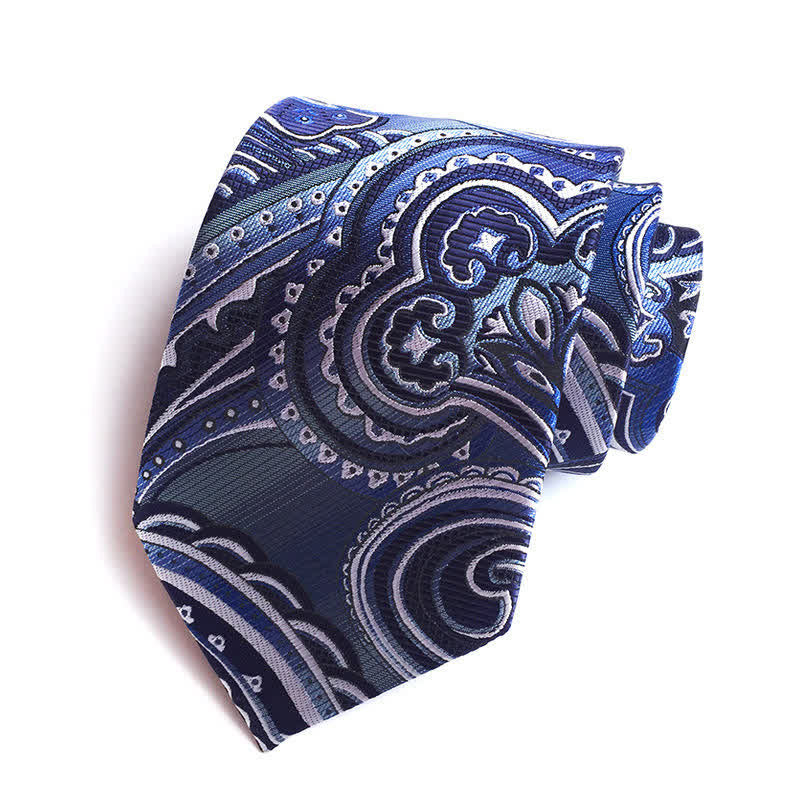 Corbata de hombre con estampado de cachemira Illusion en azul acero y blanco