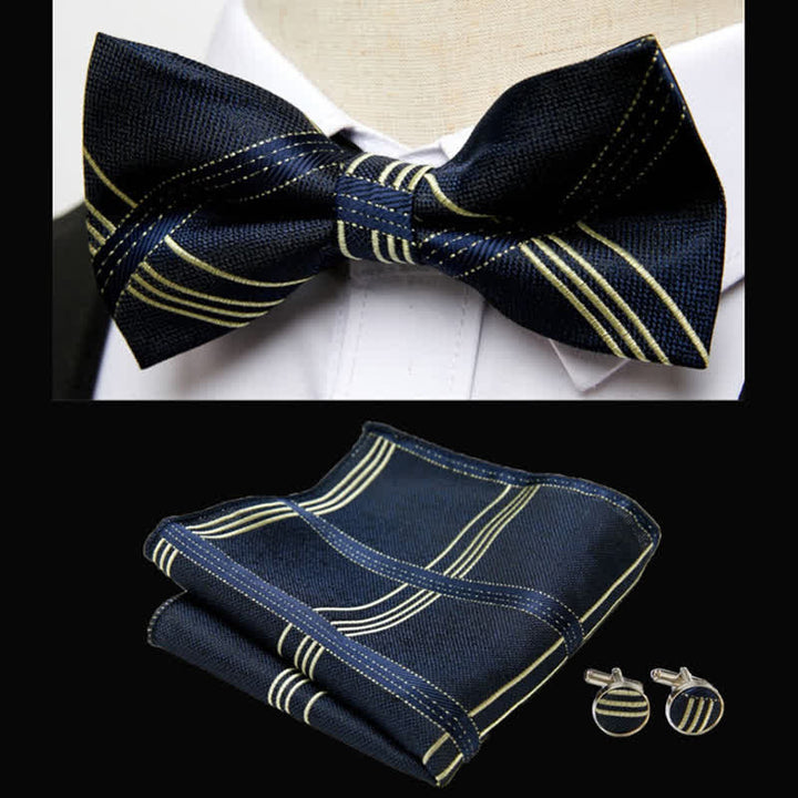 Conjunto de 3 pañuelos de bolsillo con pajarita de rayas clásicas para hombre