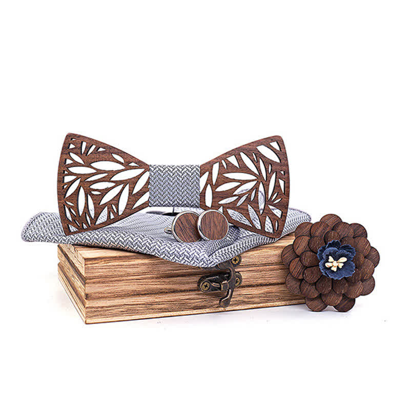 Juego de 4 pajaritas de madera con hojas huecas para hombre