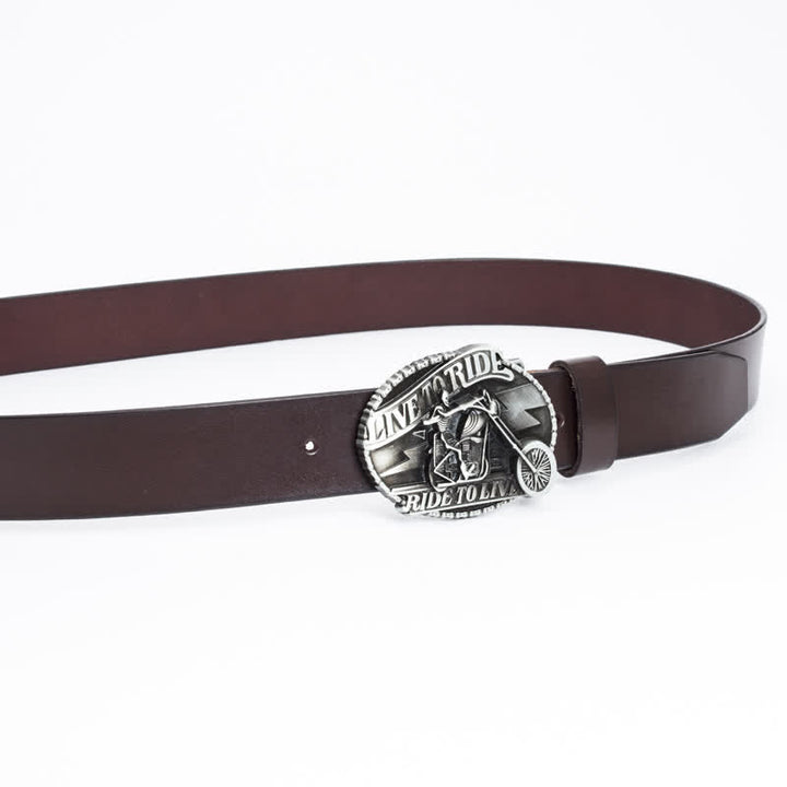 Cinturón de cuero con calavera de motociclista esquelético para hombre