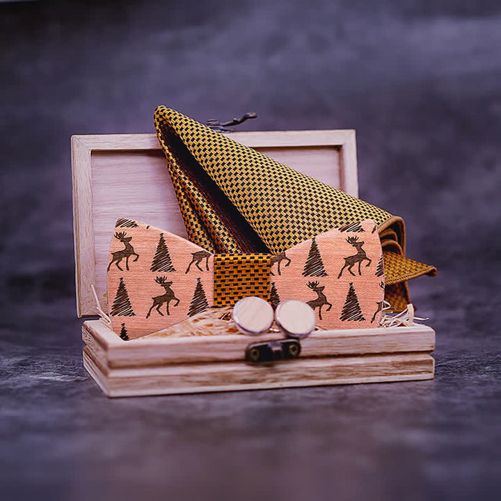 Juego de 3 pajaritas de madera con diseño de ciervo y árbol de Navidad para hombre