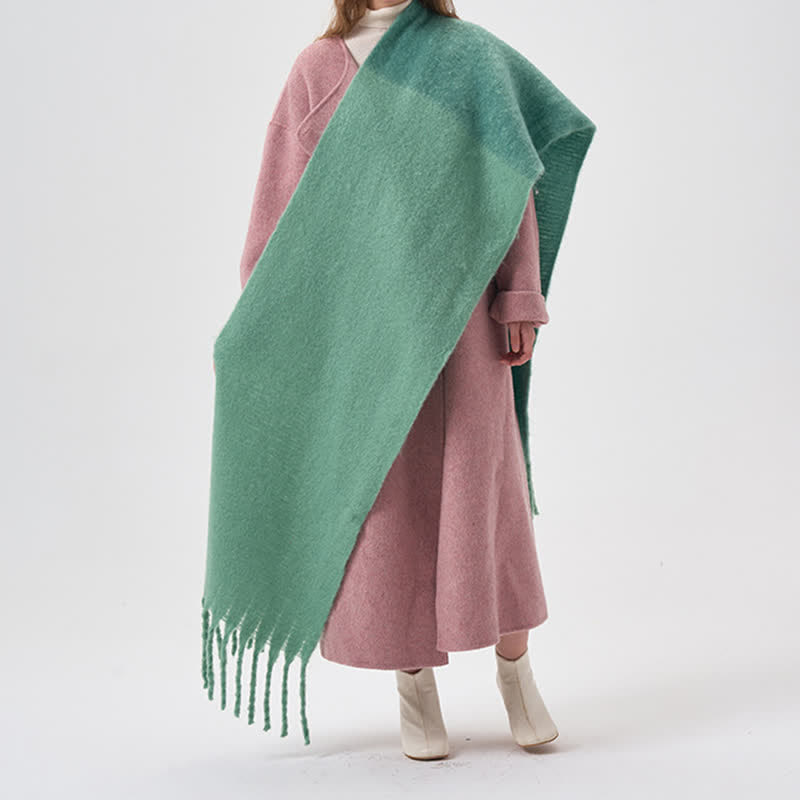 Bufanda sencilla de invierno de dos tonos con flecos para mujer