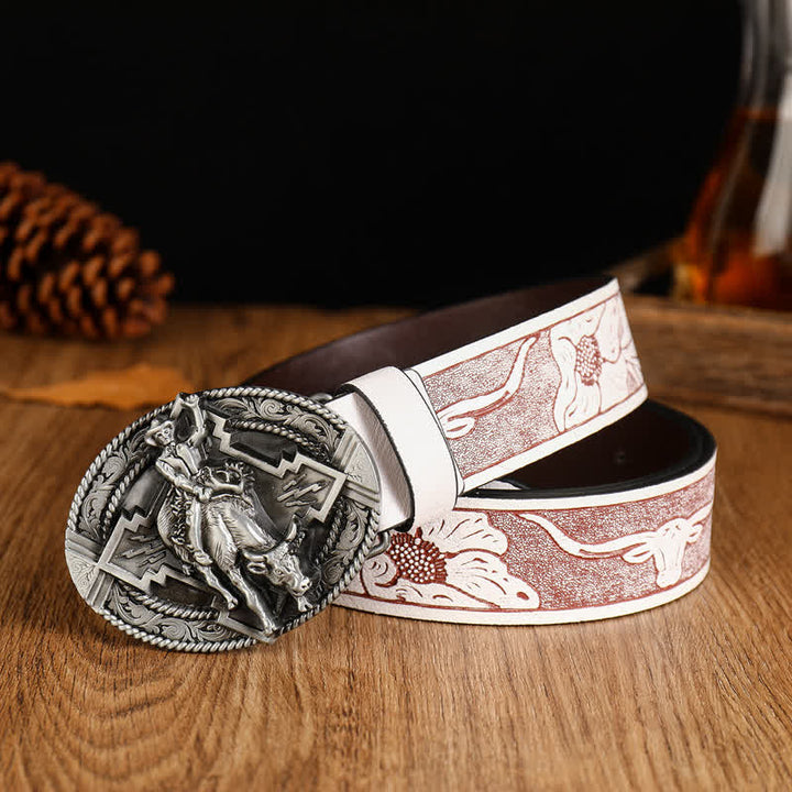 Cinturón de cuero con diseño de toro dominante para hombre