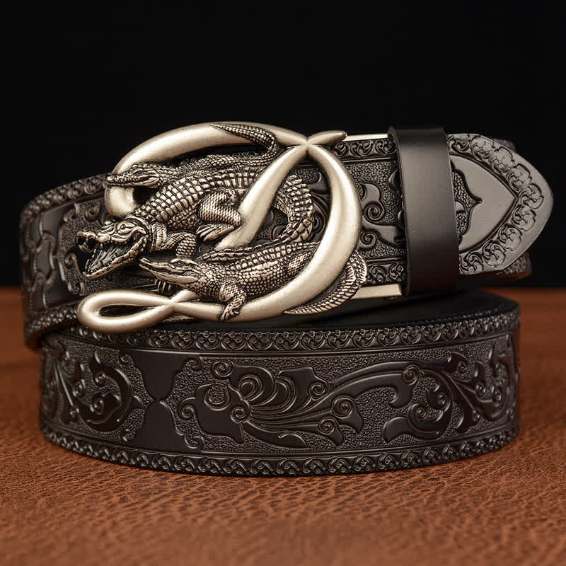 Cinturón de piel con relieve de cocodrilo para hombre