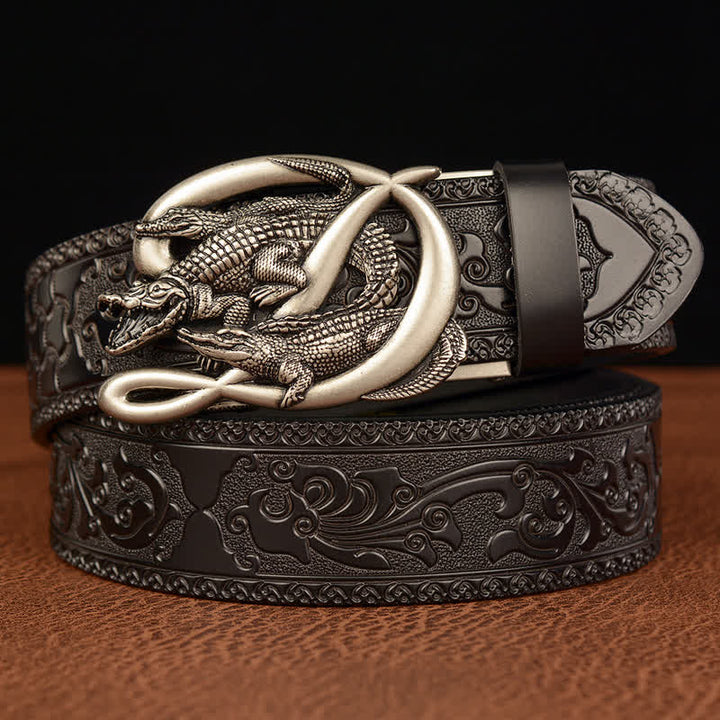 Cinturón de piel con relieve de cocodrilo para hombre