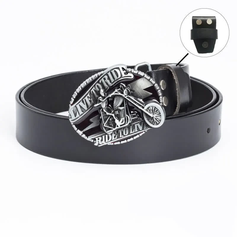 Cinturón de cuero con calavera de motociclista esquelético para hombre