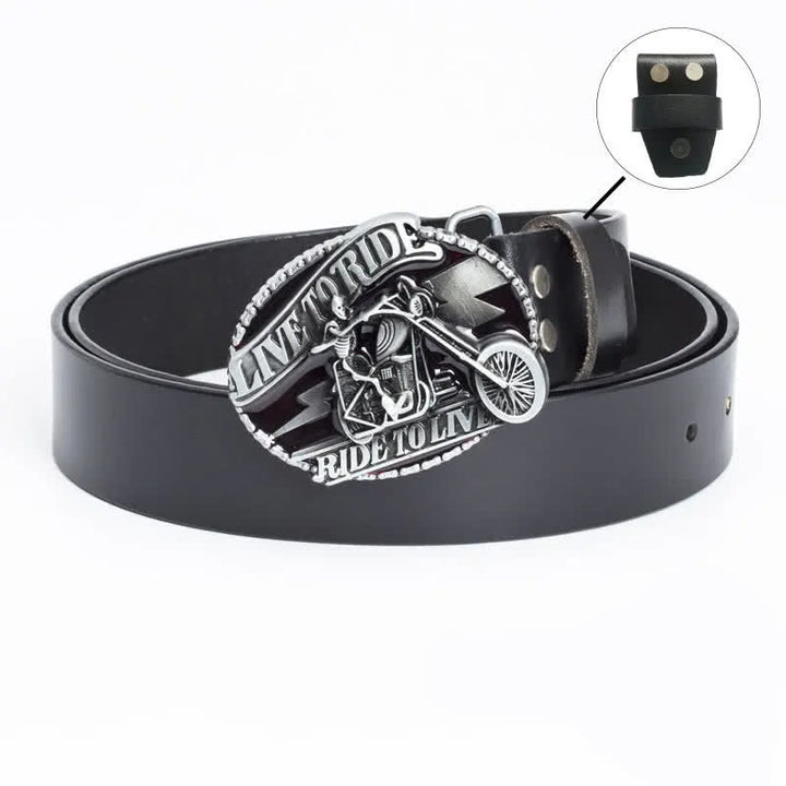 Cinturón de cuero con calavera de motociclista esquelético para hombre