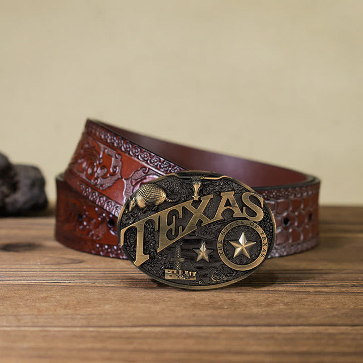 Cinturón de cuero con hebilla estilo Texas State Heritage para hombre, hecho a mano
