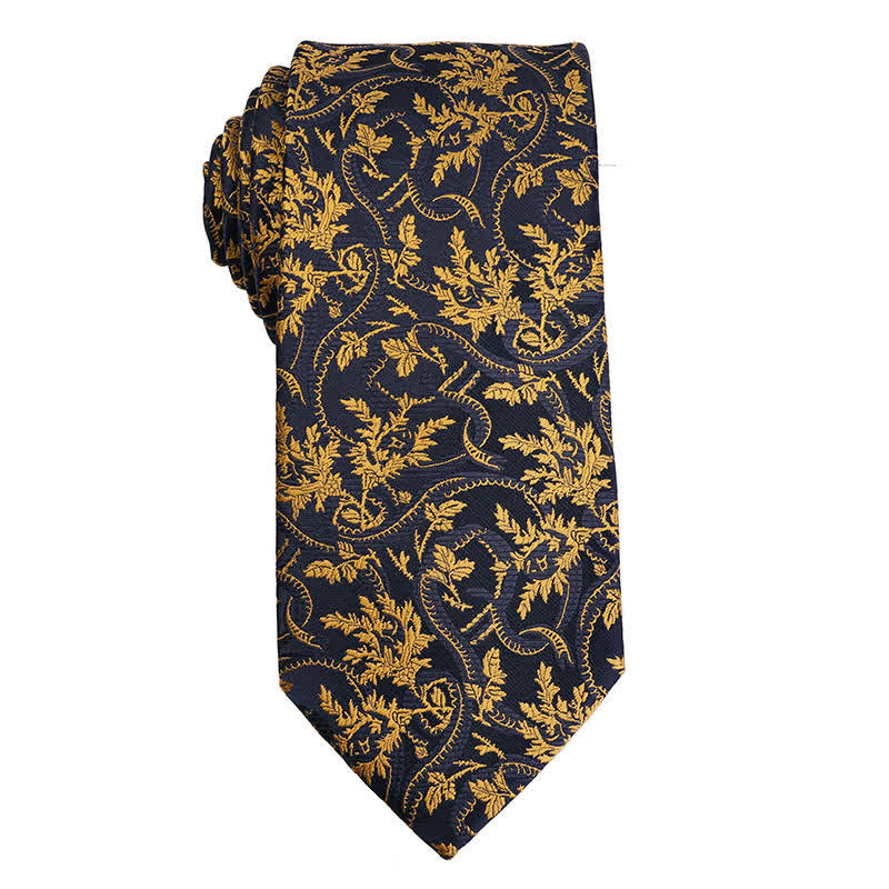 Corbata con estampado floral de cachemira de la serie naranja y dorada para hombre