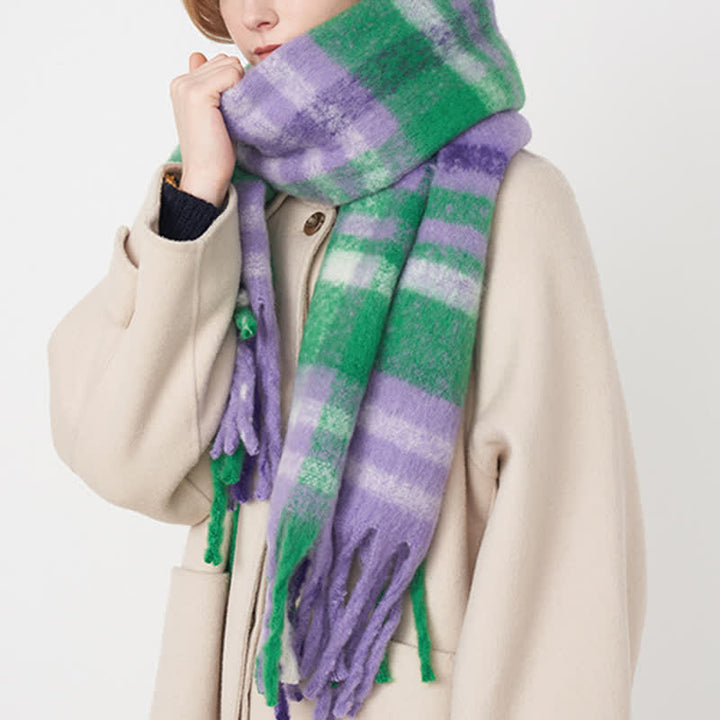Bufanda gruesa de cuadros escoceses de colores grandes para mujer
