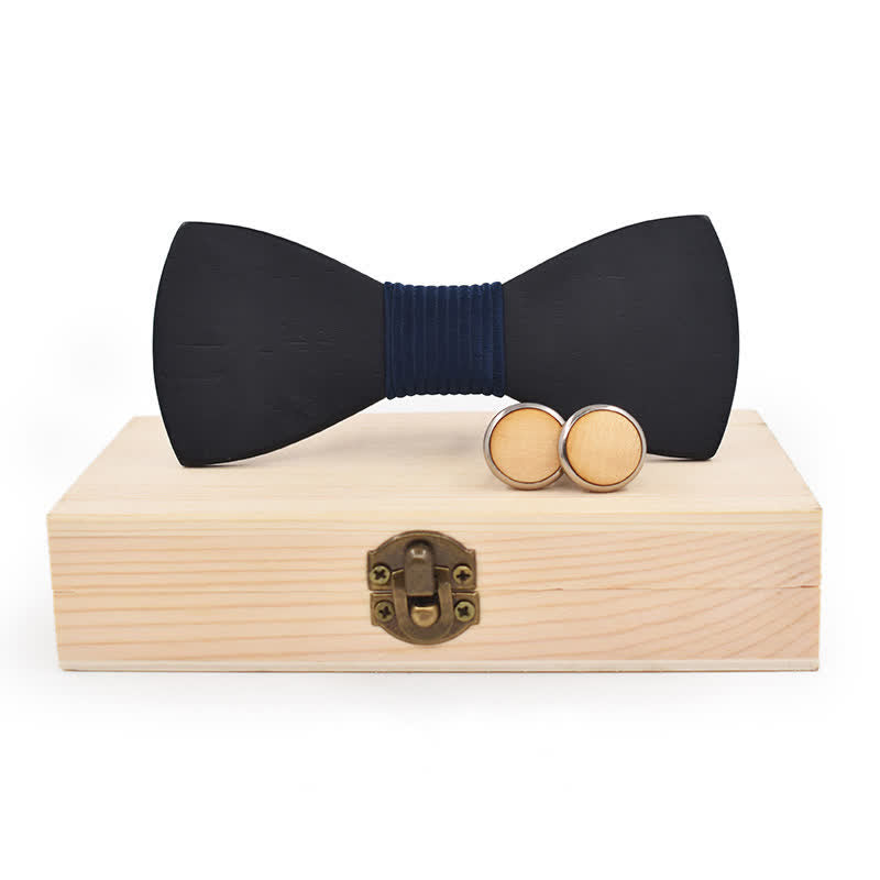 Juego de 2 gemelos de pajarita de madera negros para hombre