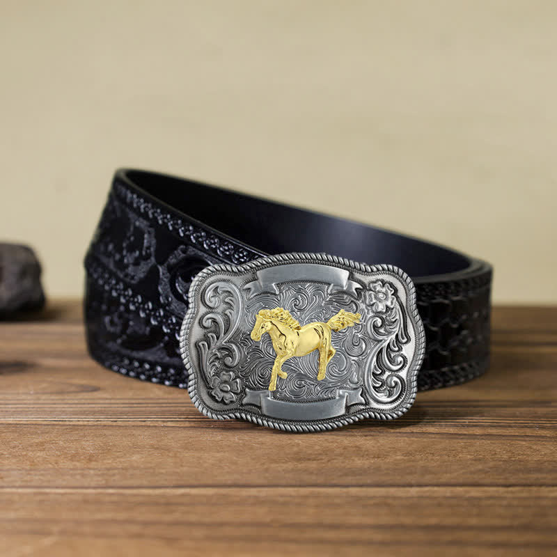 Cinturón de cuero con hebilla de animal tallado en oro para hombre hecho a mano