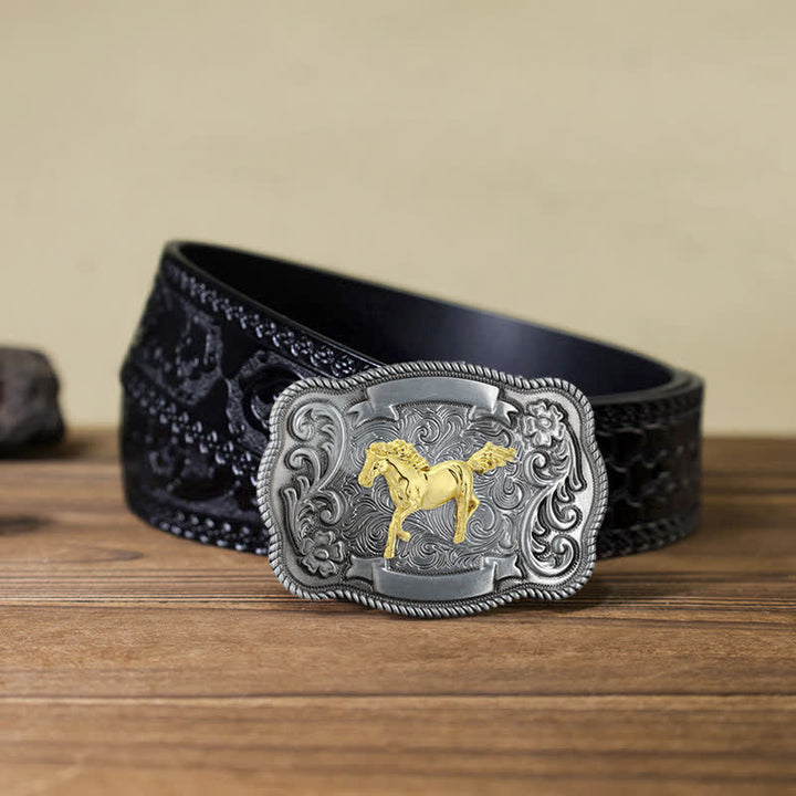 Cinturón de cuero con hebilla de animal tallado en oro para hombre hecho a mano