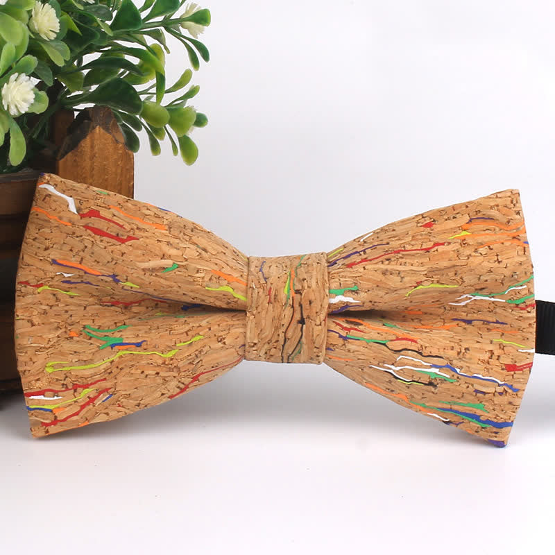 Pajarita multicolor con estampado geométrico de vetas de madera para hombre
