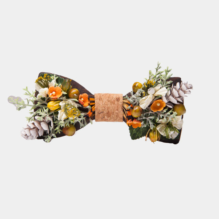Pajarita de madera con diseño de ramo de bosque vintage para hombre