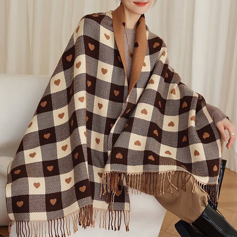 Capa de invierno para mujer con bufanda de cuadros Love