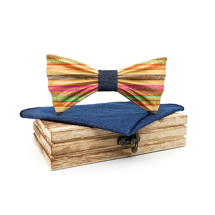 Juego de 2 pajaritas de madera con diseño de arcoíris y arrugas para hombre.