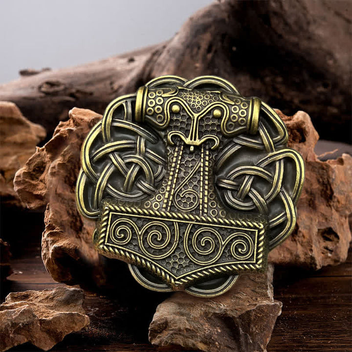 Cinturón de cuero con hebilla de martillo de Thor vikingo para hombre hecho a mano
