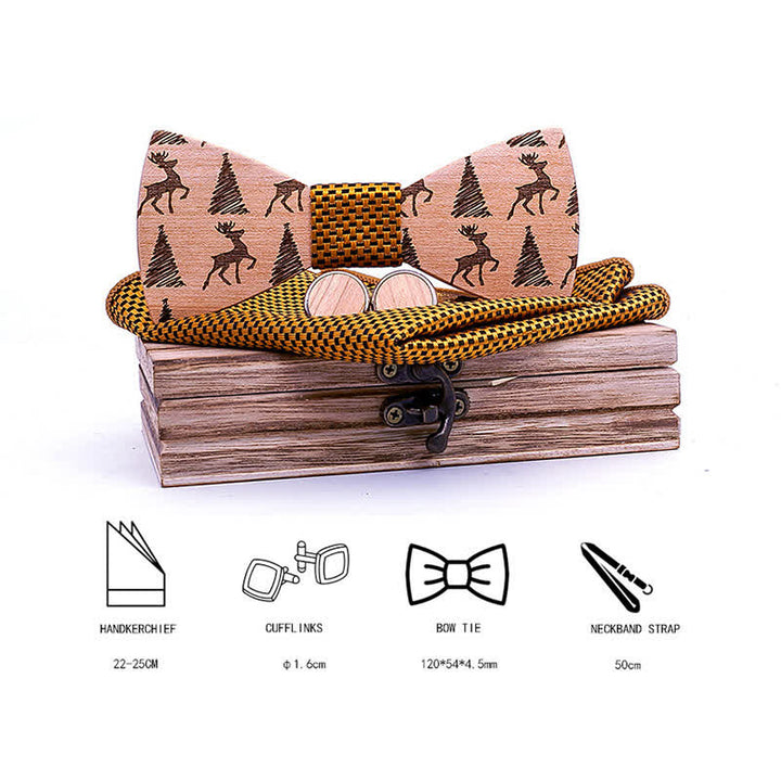 Juego de 3 pajaritas de madera con diseño de ciervo y árbol de Navidad para hombre