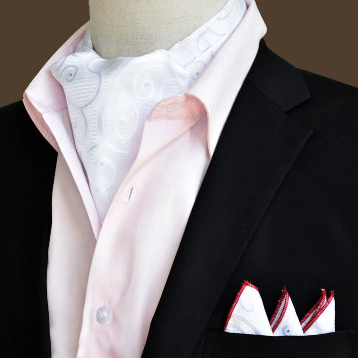 Conjunto de 2 pañuelos de bolsillo y corbata de cachemira con estampado floral de lujo blanco