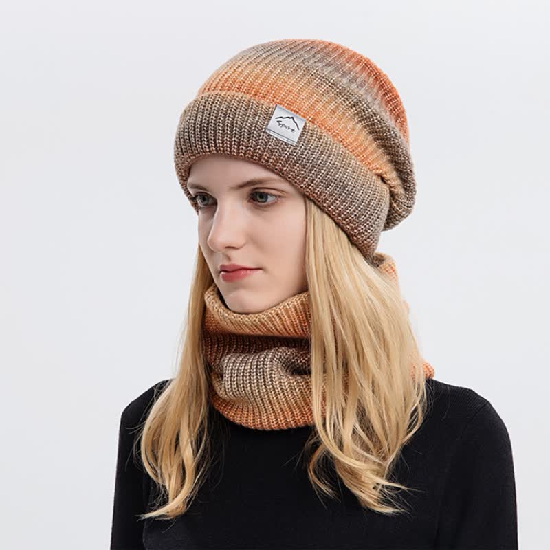 Conjunto de 2 bufandas elásticas con lazo para sombrero y color degradado