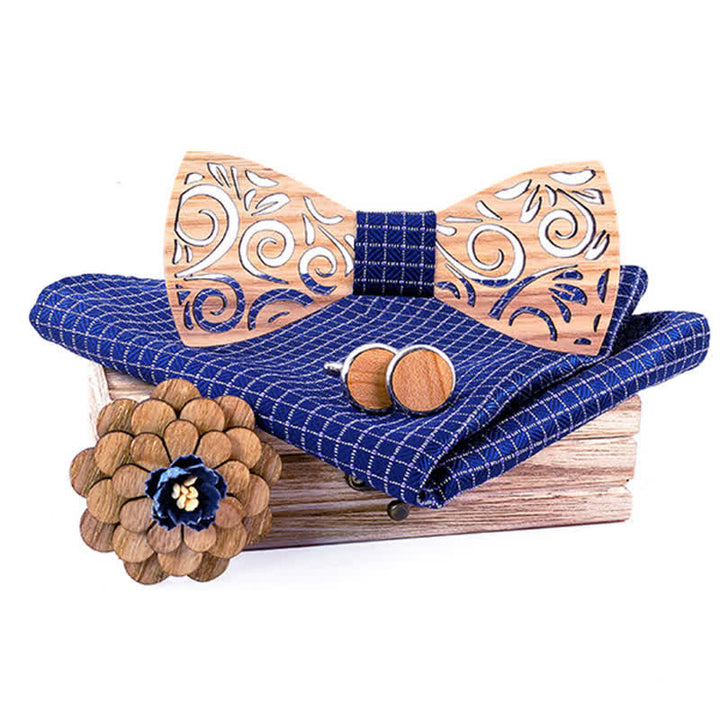 Juego de 4 pajaritas de madera con diseño de hojas huecas para hombre.