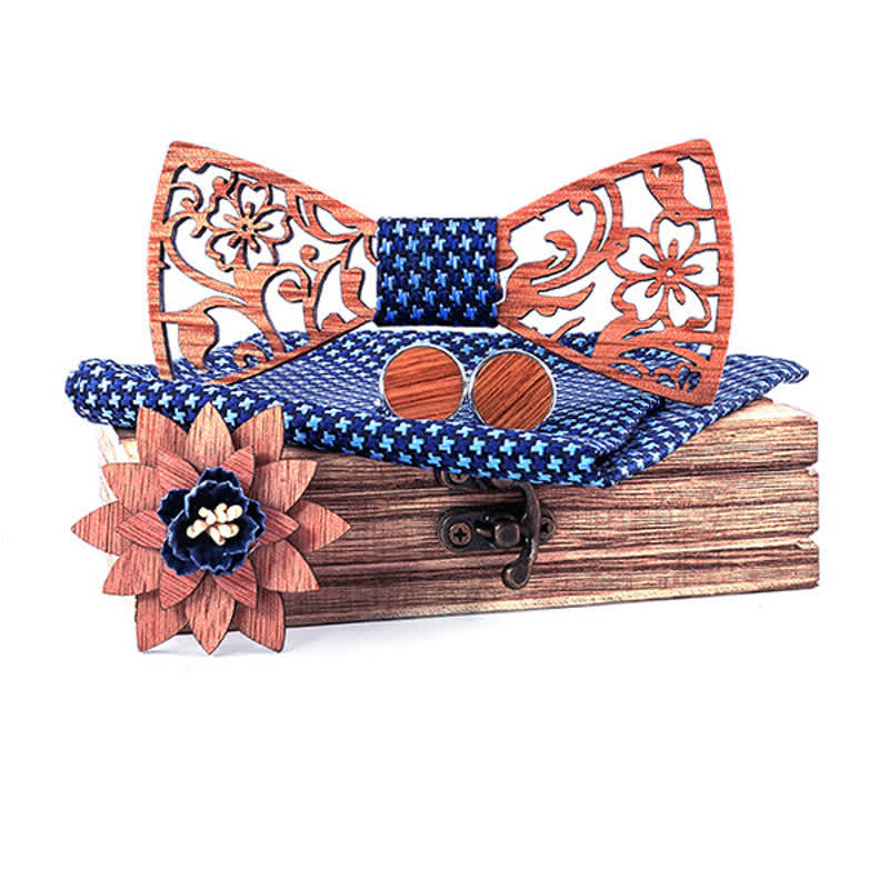 Juego de 4 pajaritas de madera huecas con diseño floral para hombre