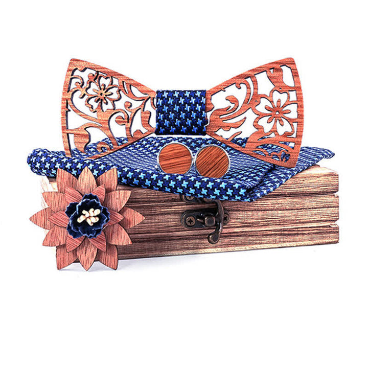 Juego de 4 pajaritas de madera huecas con diseño floral para hombre