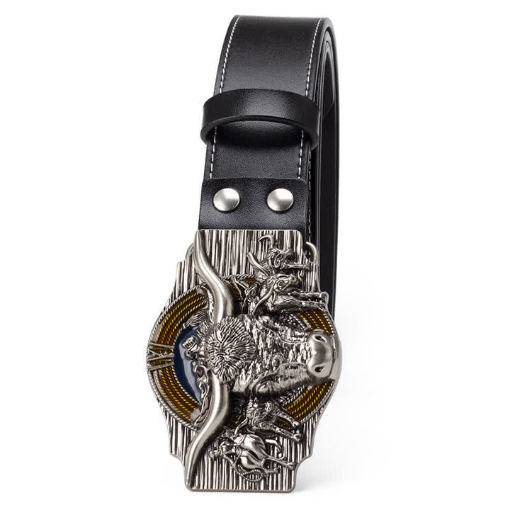 Cinturón de cuero con relieve de toro Longhorn para hombre
