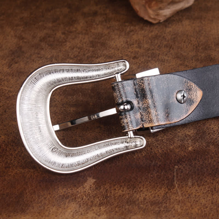 Cinturón unisex vintage de piel con estampado de rosas pequeñas