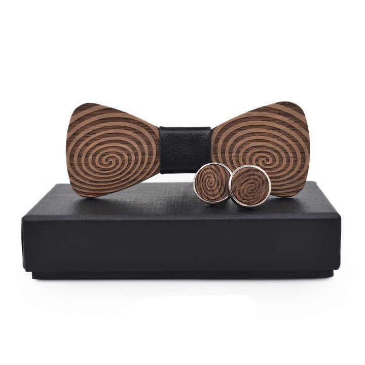 Juego de 2 pajaritas de madera con estampado de remolinos hipnóticos para hombre