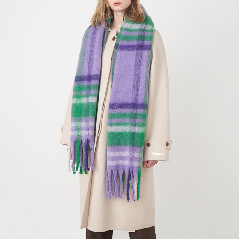 Bufanda gruesa de cuadros escoceses de colores grandes para mujer