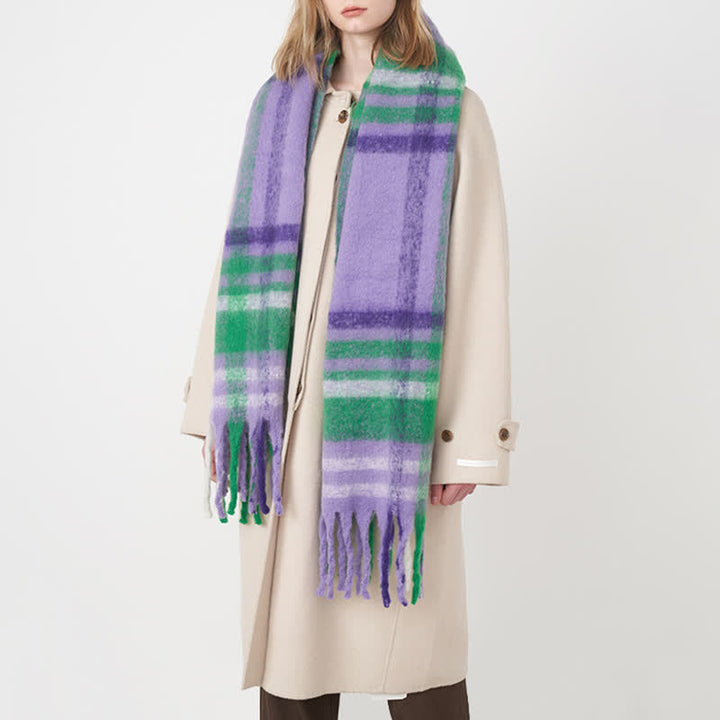 Bufanda gruesa de cuadros escoceses de colores grandes para mujer