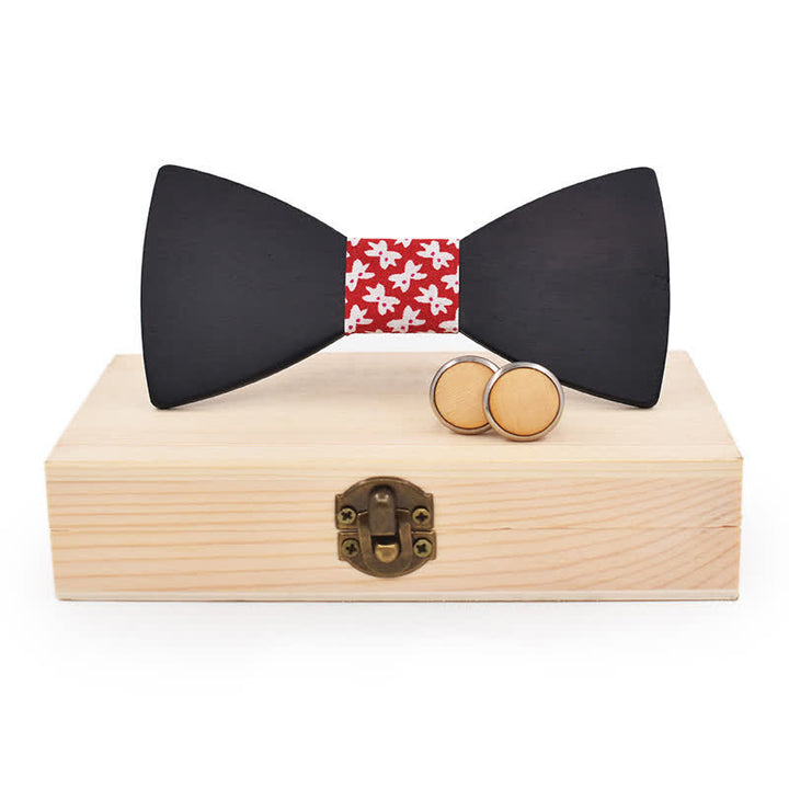 Juego de 2 gemelos de pajarita de madera negros para hombre