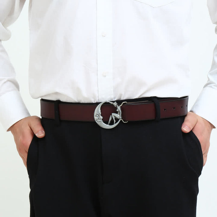 Cinturón de cuero con hebilla de luna para hombre, novedoso, hecho a mano