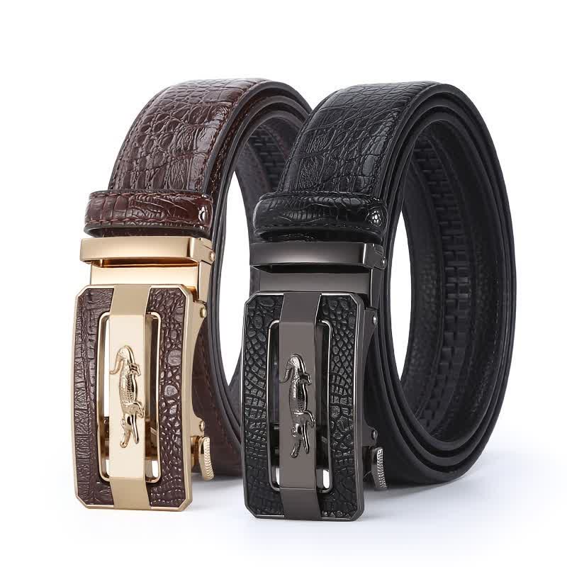 Cinturón de piel con hebilla automática y diseño de cocodrilo para hombre