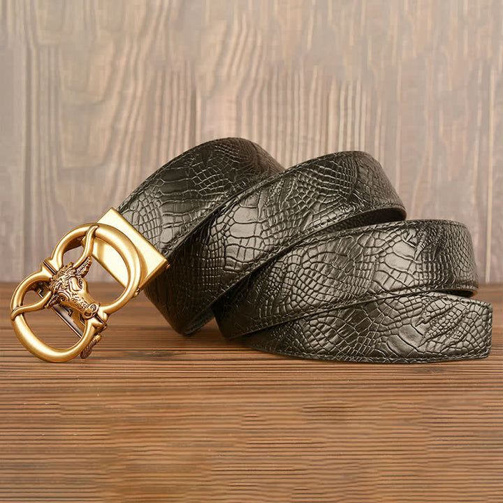 Cinturón de piel con estampado de cocodrilo y buey gigante para hombre